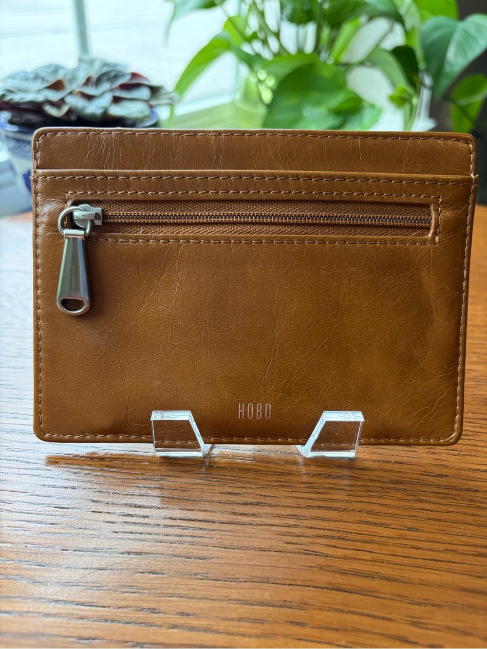 HOBO  Tan Leather Card Wallet with Zip Pocket